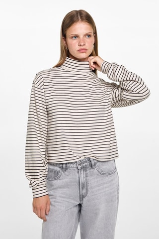 T-shirt rayures col roulé - Beige