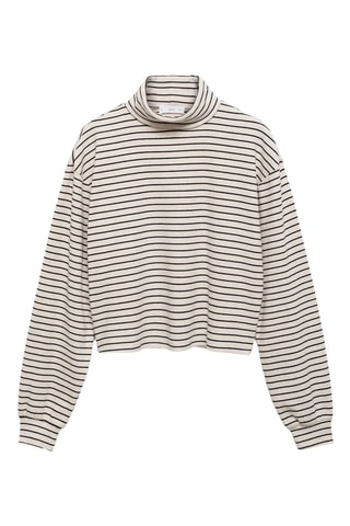T-shirt rayures col roulé - Beige
