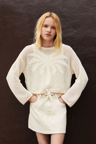 Pull en maille ajourée - Écru