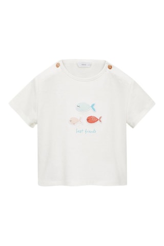 T-shirt coton motif en relief - Blanc