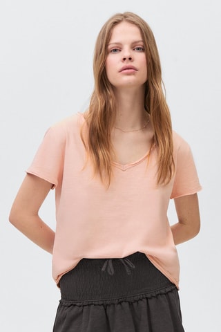 T-shirt coton col en V - Rouge