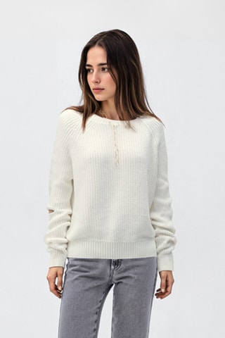 Pull-over maille ouvertures - Blanc
