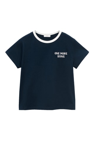 T-shirt brodé avec col contrastant - Bleu marine