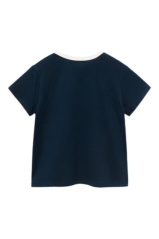 T-shirt brodé avec col contrastant - Bleu marine