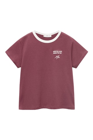 T-shirt brodé avec col contrastant - Bordeaux