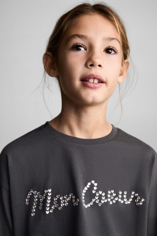 T-shirt manches longues détail strass - Gris