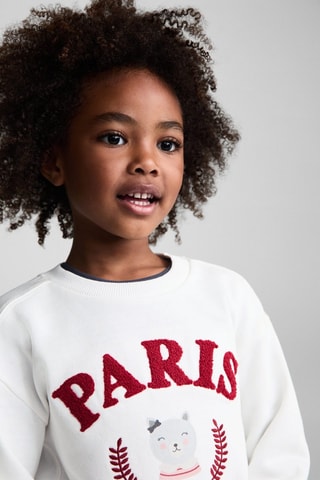 Sweat-shirt coton détails brodés - Blanc