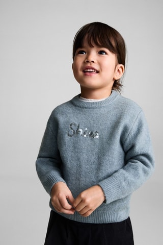 Pull-over à message et sequins - Gris