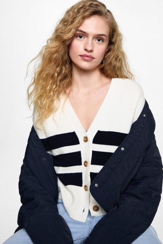 Cardigan maille rayures - Blanc