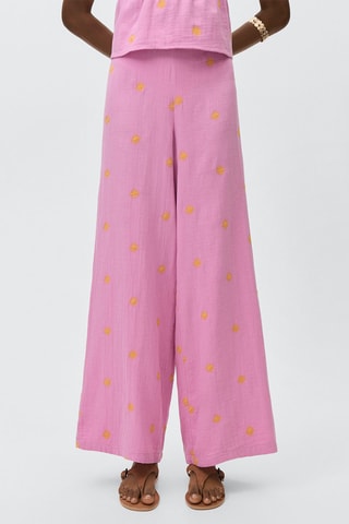 Pantalon style jupe-culotte broderie - Rose