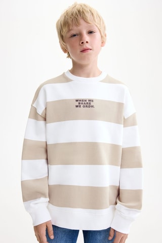 Sweat-shirt coton rayures - Beige