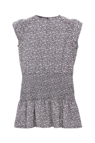 Robe froncée à fleurs - Bleu marine