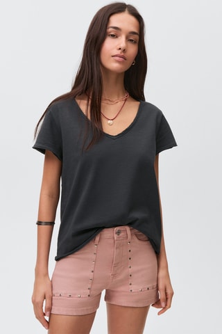 T-shirt coton col en V - Gris