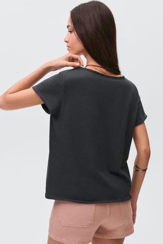 T-shirt coton col en V - Gris