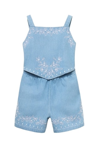 Combishort en jean détail brodé - Bleu