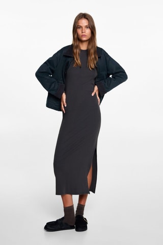 Robe maille côtelée ouverture - Gris