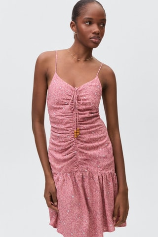 Robe froncée imprimée - Rose