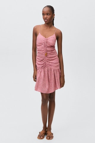 Robe froncée imprimée - Rose