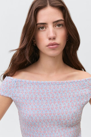 Top épaules dénudées imprimé - Bleu clair