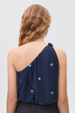 Top asymétrique empiècement brodé - Bleu marine