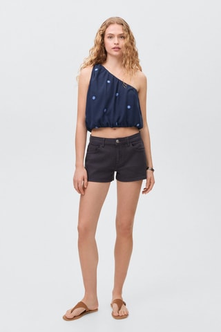 Top asymétrique empiècement brodé - Bleu marine