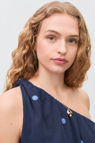 Top asymétrique empiècement brodé - Bleu marine