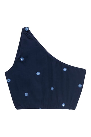 Top asymétrique empiècement brodé - Bleu marine