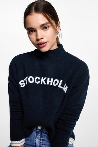 Pull-over maille message - Bleu marine