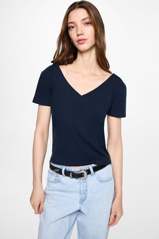 T-shirt crop maille - Bleu marine