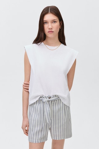 Short rayures coton - Blanc