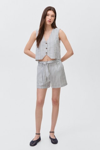Short rayures coton - Blanc