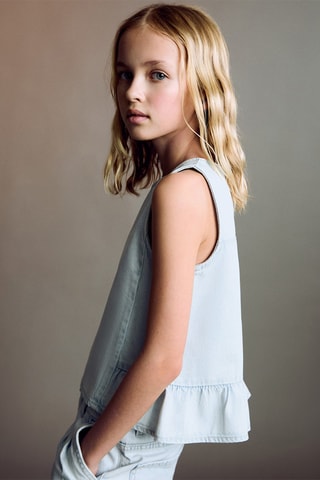 Blouse denim volant - Bleu