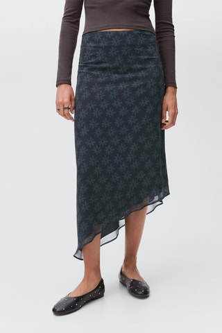 Jupe à fleurs asymétrique - Gris