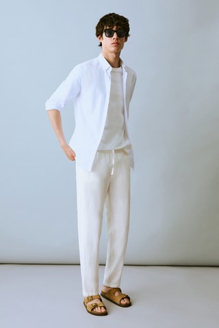 Pantalon lin cordon - Blanc