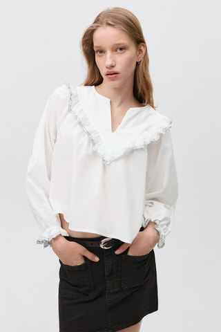 Blouse col volant - Blanc