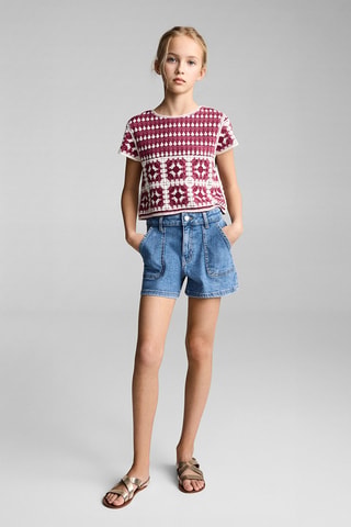 Short en jean droit - Bleu