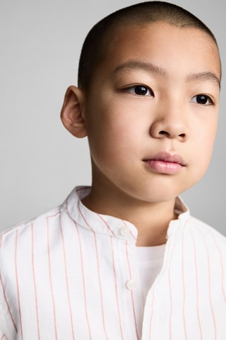 Chemise col mao à rayures - Blanc