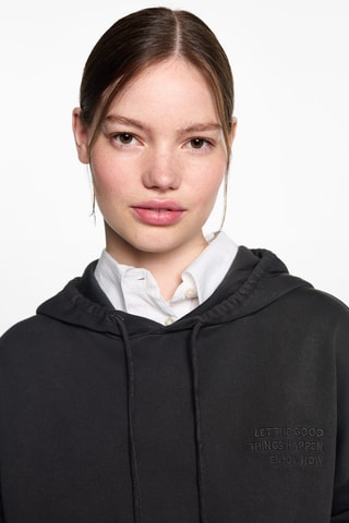 Sweat-shirt capuche broderie - Gris