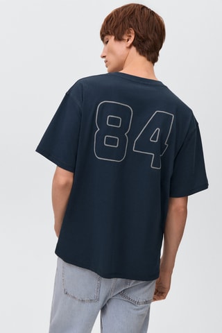 T-shirt coton brodé - Bleu marine