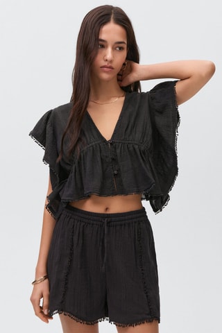 Short coton pompons - Noir