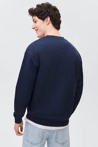 Sweat-shirt coton message imprimé - Bleu marine