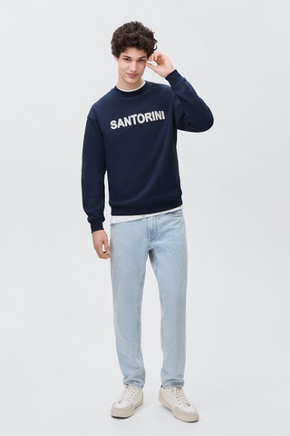 Sweat-shirt coton message imprimé - Bleu marine