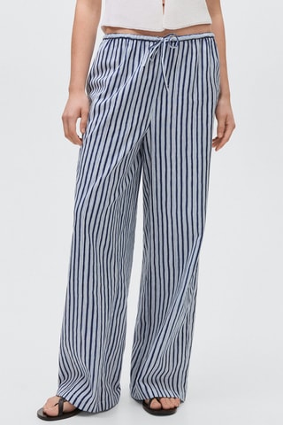 Pantalon droit à rayures - Bleu marine
