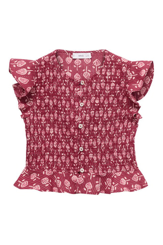 Blouse imprimée à volants - Rouge