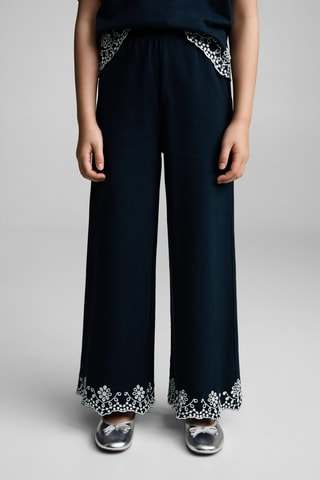 Pantalon coton broderie suisse - Bleu