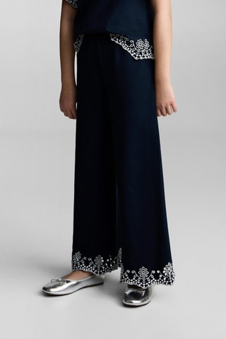Pantalon coton broderie suisse - Bleu
