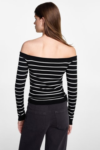 Pull-over col bateau rayures - Noir