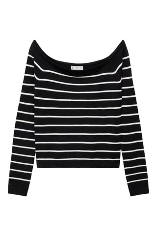 Pull-over col bateau rayures - Noir