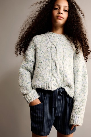 Short rayures ceinture - Bleu