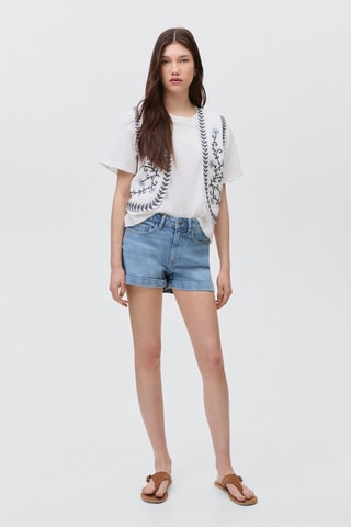 Short en jean à revers - Bleu clair